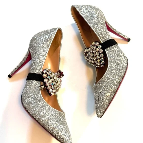 Gucci Argento silver glitter pumps with removable heart crystal detail - Picture 10 of 12